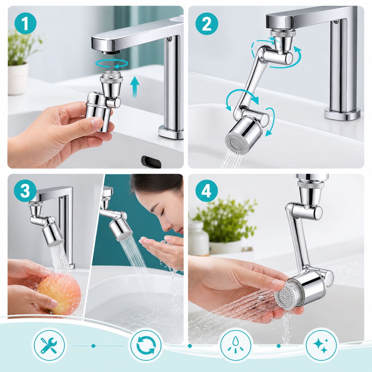 AQUAFLEX 360® ADAPTADOR EXTENSOR GRIFO 360 FILTRO AGUA ¡Tu lavamanos más cómodo!