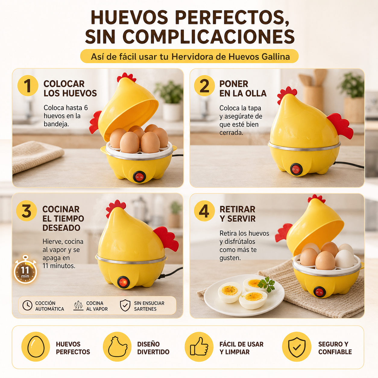HENBOIL PRO® GALLINA HERVIDORA DE HUEVOS ¡Huevos perfectos sin vigilar la olla!