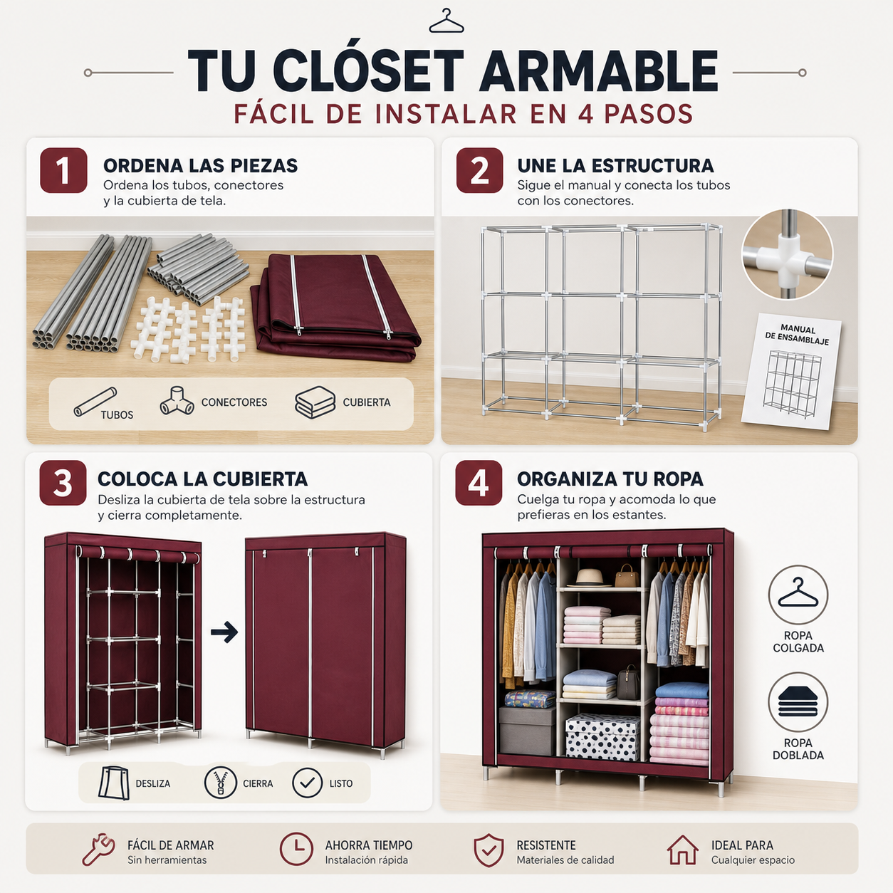 FLEX CLOSET 3® ARMARIO CLÓSET ARMABLE DE 3 CUERPOS. ¡Arma tu clóset donde lo necesites!