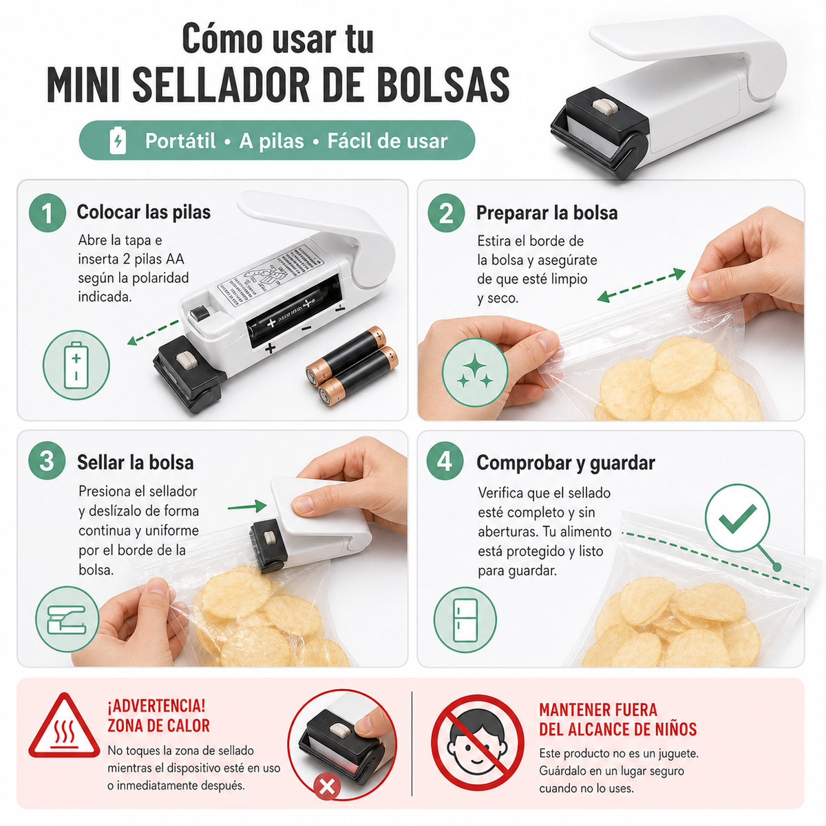 2X1 FRESH SEAL MINI® SELLADOR PORTÁTIL DE BOLSAS-  ¡Más frescura, menos desperdicio!