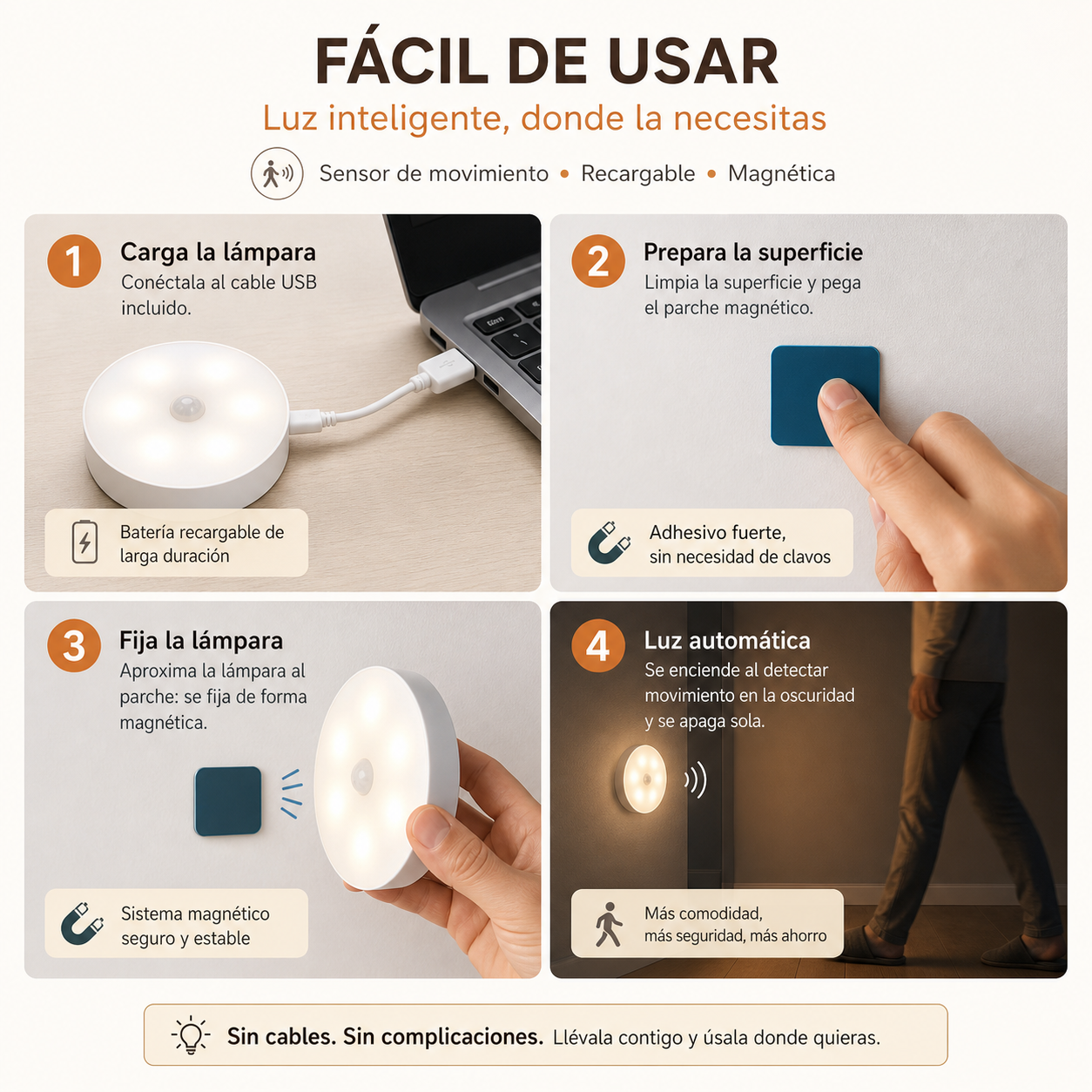 NIGHT SENSOR® LÁMPARA LED CON SENSOR DE MOVIMIENTO ¡PACK 3X1!