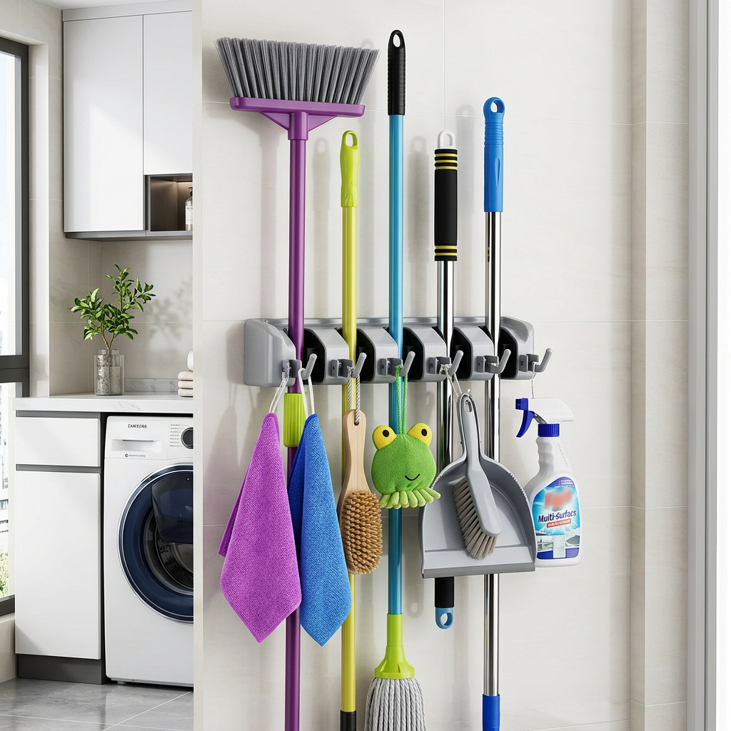 SMART CLEAN WALL® ORGANIZADOR DE ESCOBAS CON GANCHOS ¡Que no te desordene lo que usas para ordenar!