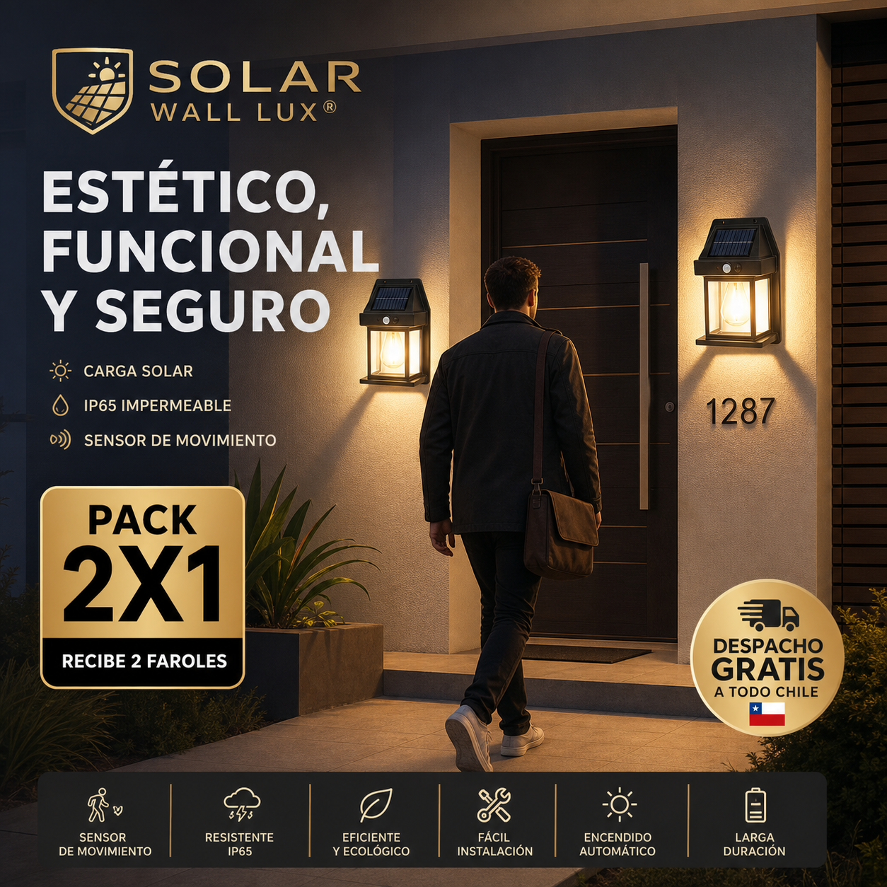 SOLAR WALL LUX® FAROL SOLAR DE PARED PARA EXTERIOR Estético. Funcional. Seguro.