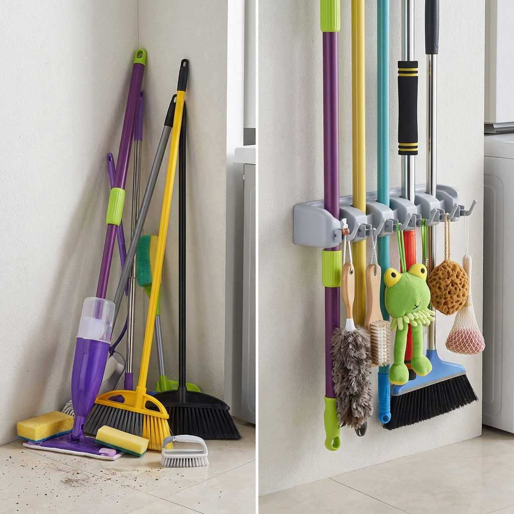 SMART CLEAN WALL® ORGANIZADOR DE ESCOBAS CON GANCHOS ¡Que no te desordene lo que usas para ordenar!