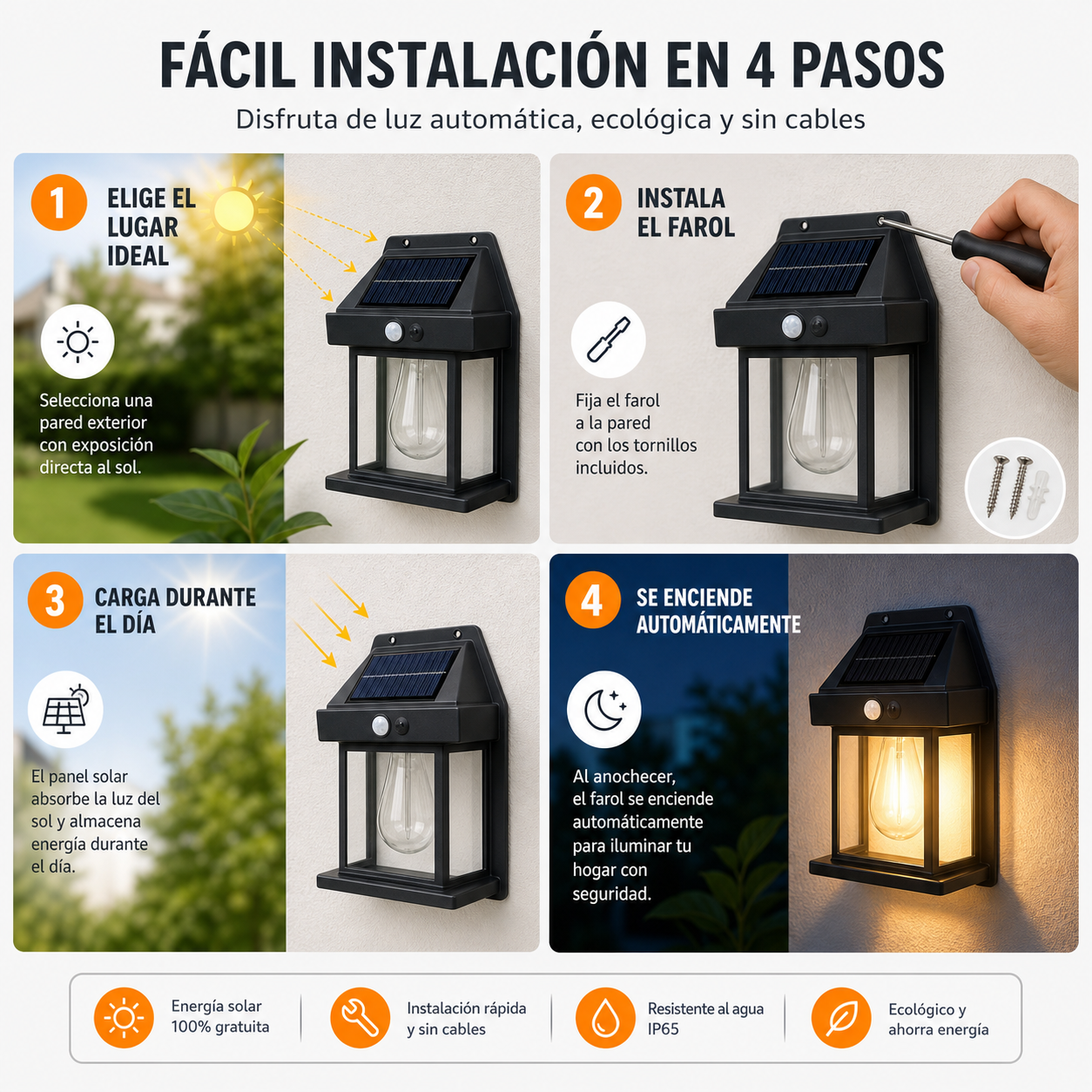 SOLAR WALL LUX® FAROL SOLAR DE PARED PARA EXTERIOR Estético. Funcional. Seguro.