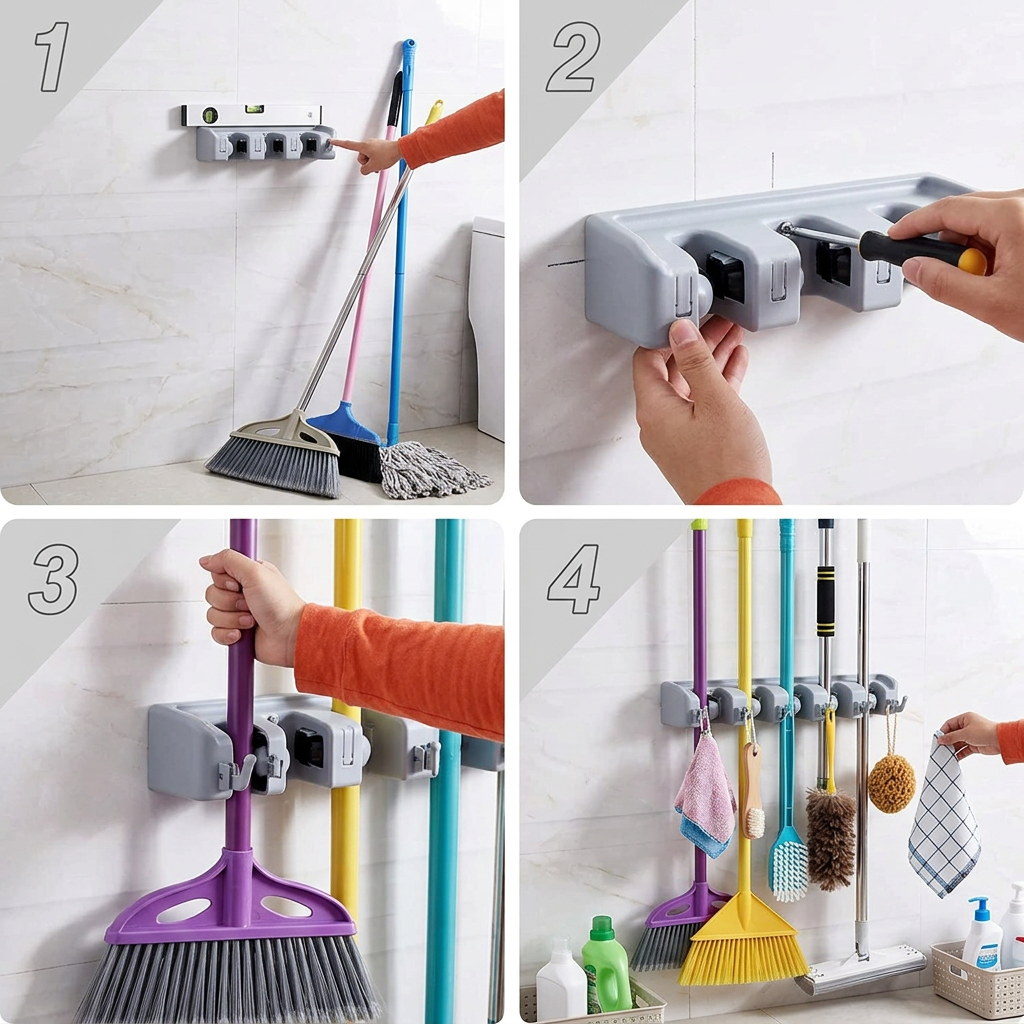 SMART CLEAN WALL® ORGANIZADOR DE ESCOBAS CON GANCHOS ¡Que no te desordene lo que usas para ordenar!
