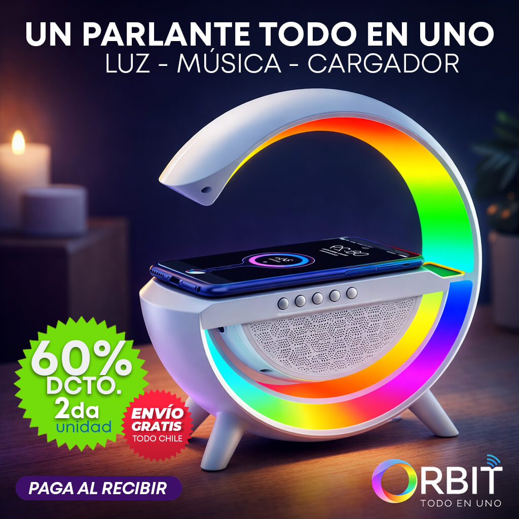 PARLANTE ORBIT® TODO EN UNO – ILUMINA, CARGA Y ESCUCHA MÚSICA