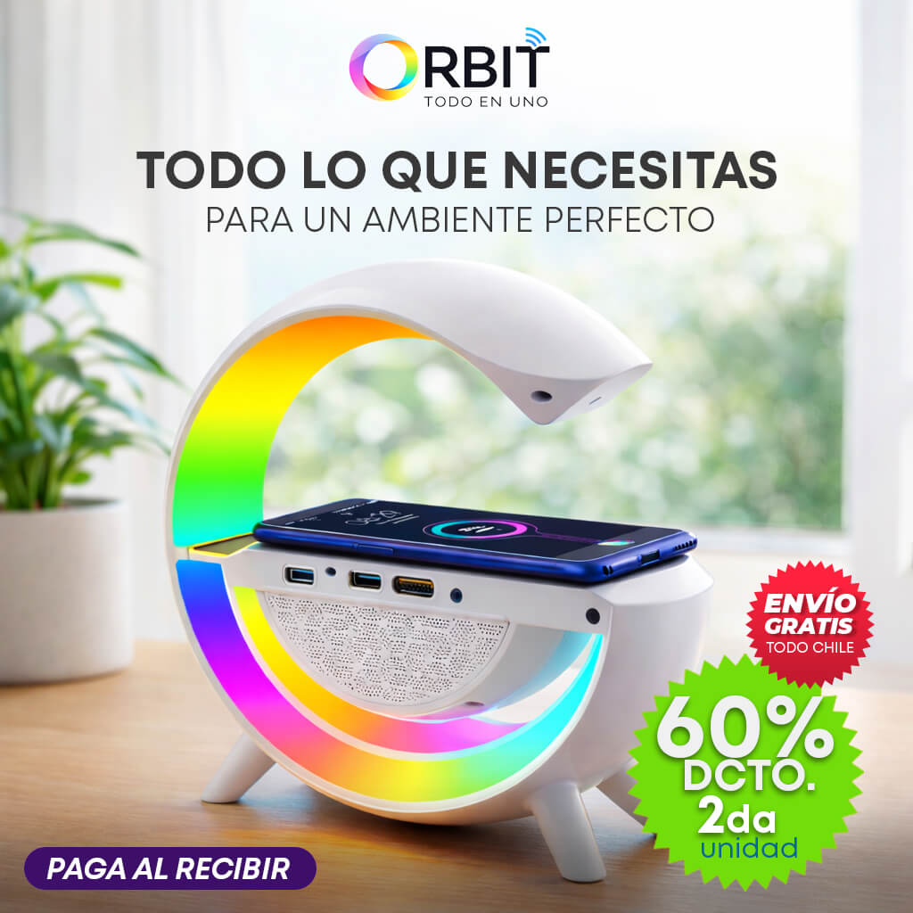 PARLANTE ORBIT® TODO EN UNO – ILUMINA, CARGA Y ESCUCHA MÚSICA