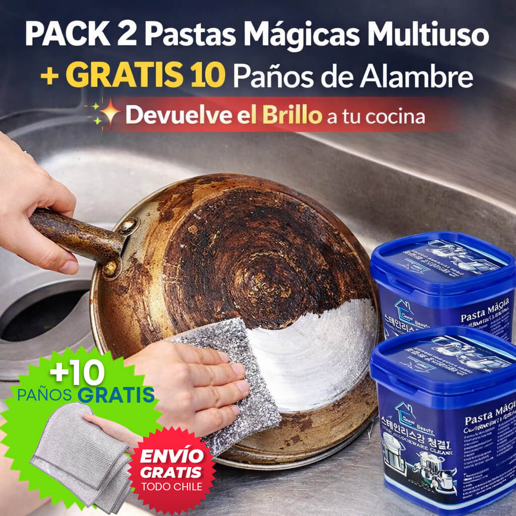 PACK 2 Pastas Mágicas Multiuso + GRATIS 10 paños de alambre – Devuelve el Brillo a tu Cocina