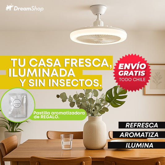Ventilador Luz LED con Aromatizante - ¡Tu casa iluminada y fresca!