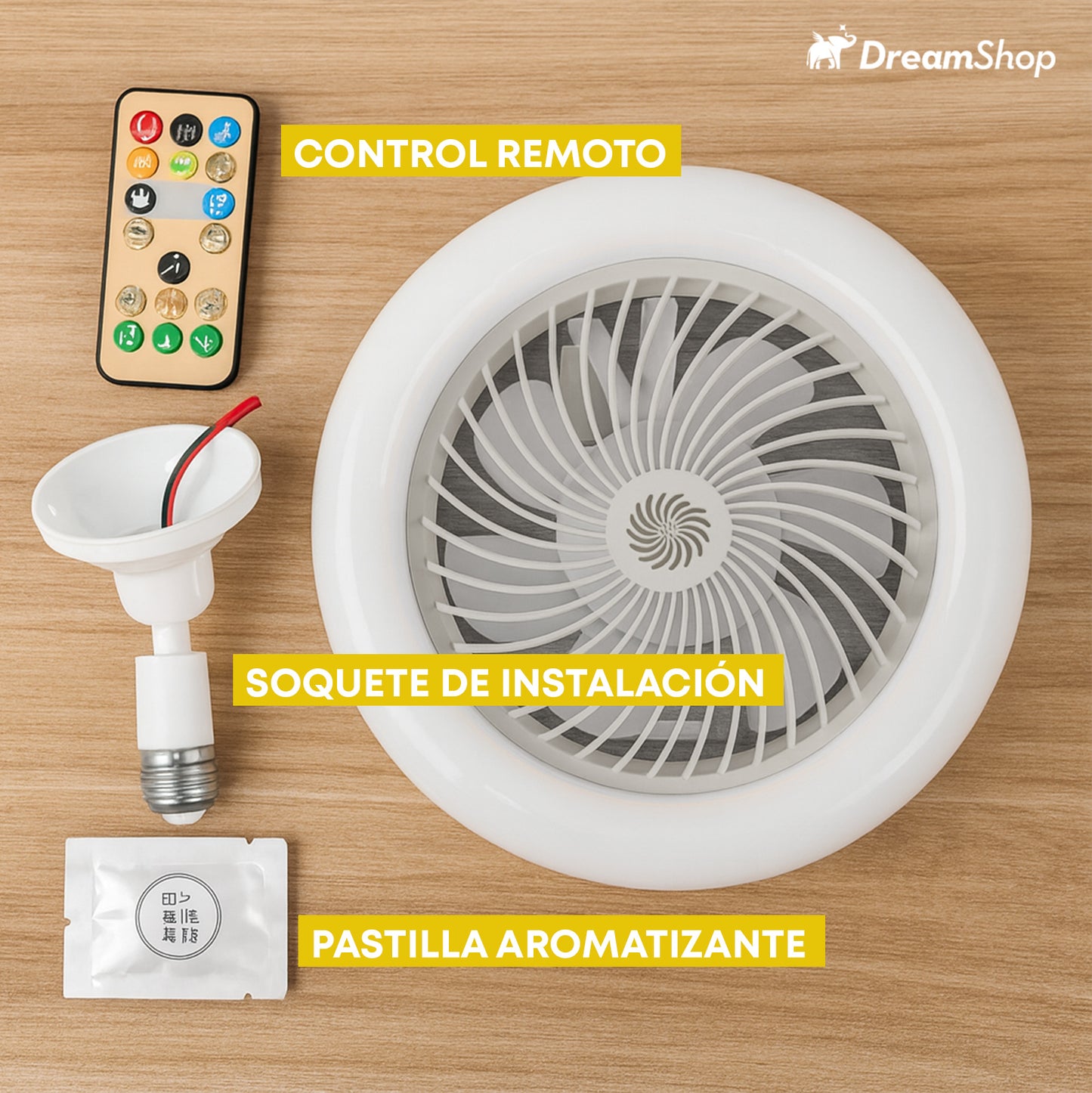 Ventilador Luz LED con Aromatizante - ¡Tu casa iluminada y fresca!