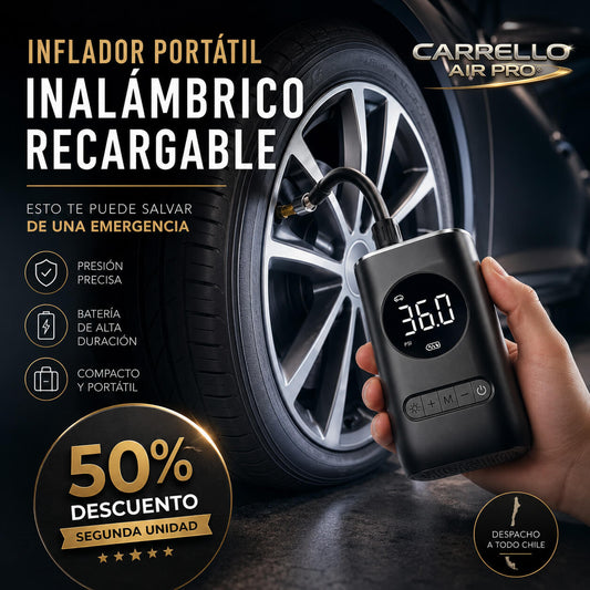 CARRELLO AIR PRO® INFLADOR PORTÁTIL INALÁMBRICO RECARGABLE ¡Esto te puede salvar de una emergencia!