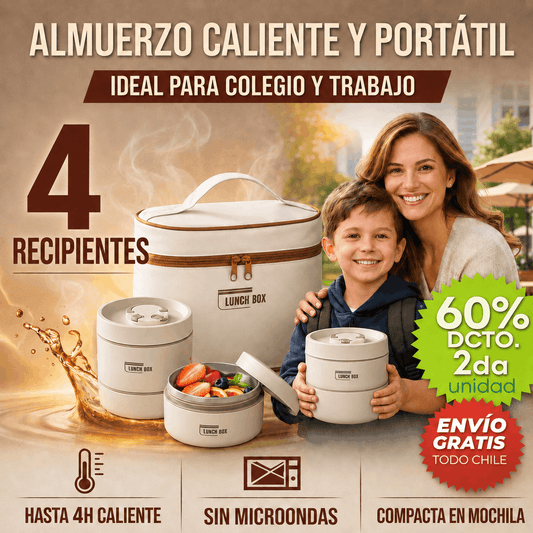 LUNCH BOX® 4 RECIPIENTES - ¡Tu comida siempre ordenada y a temperatura!